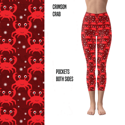 Crimson Crab  Leggings in Capri and Full Length with Pockets