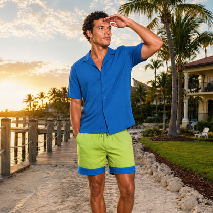 Ocean Blue Men's Button Down Resort Shirt, Modern Fit