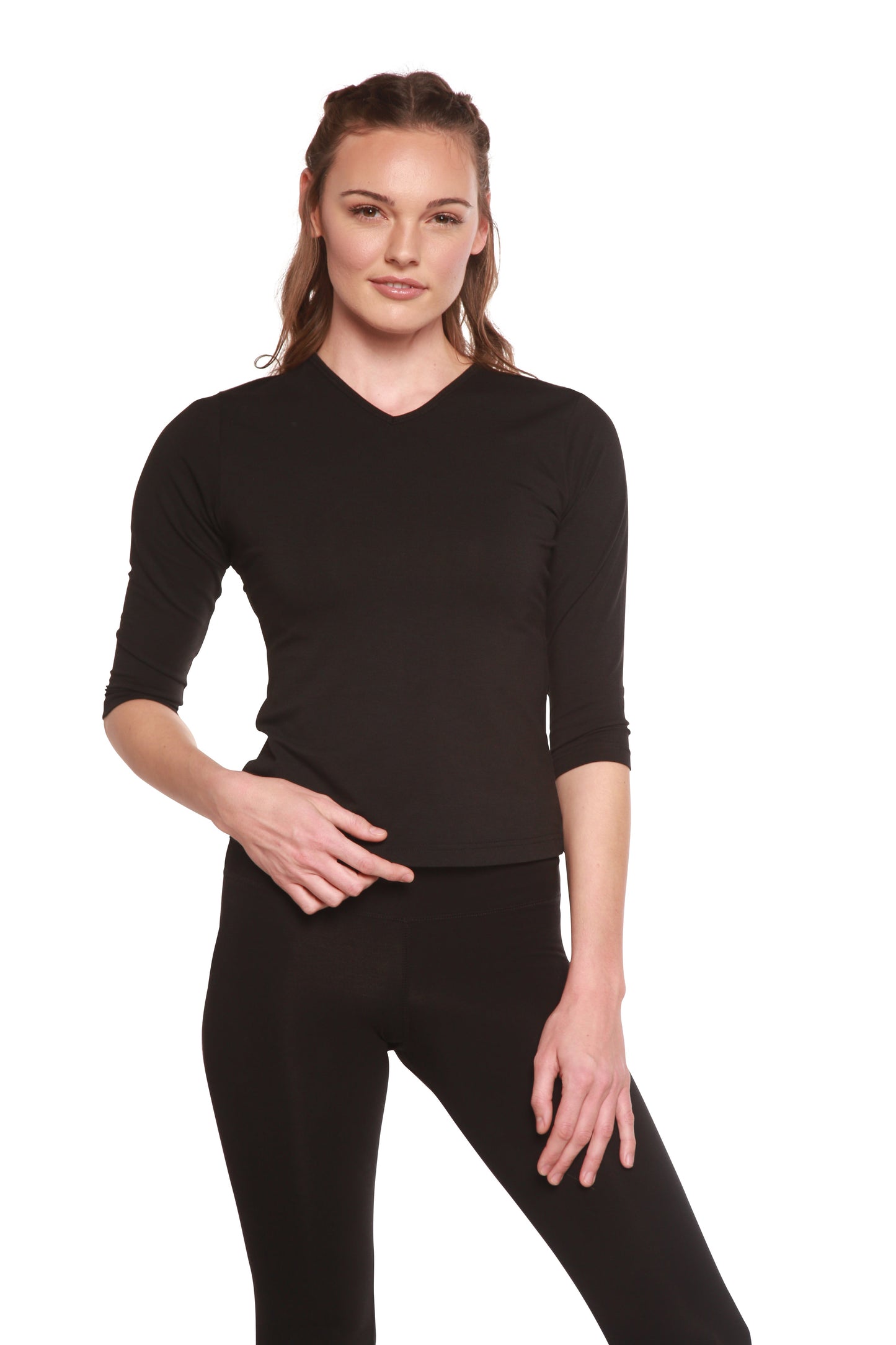 Clearance Women's Bamboo Viscose/Cotton V-Necks 3/4 Sleeve T-Shirt