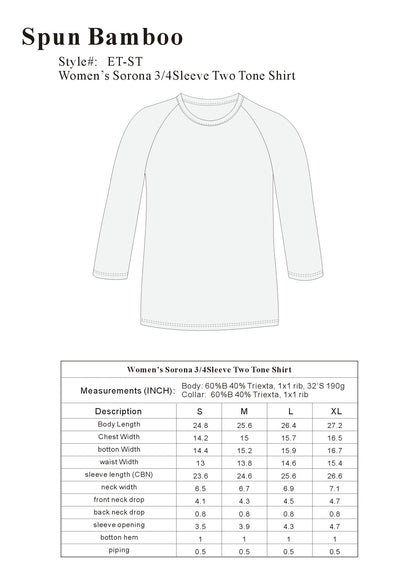 Clearance Women's Bamboo Viscose/Sorona 3/4 Sleeve T-Shirt
