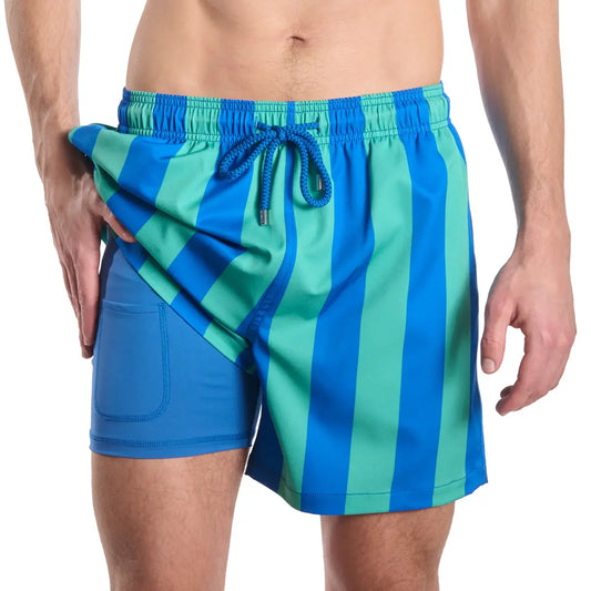 Coastal Cabana, Ocean and Palm Hybrid Short, Compression Lined Swim and Resort Trunk