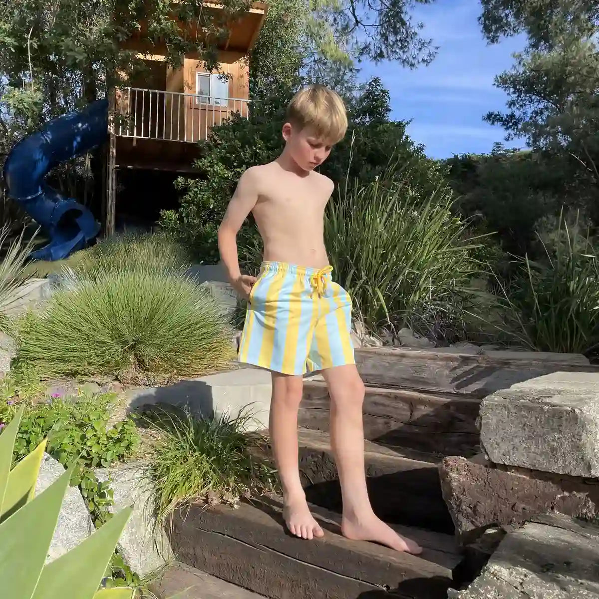 Coastal Cabana, Sun and Sky Boys Hybrid Short, Swim and Play Trunk