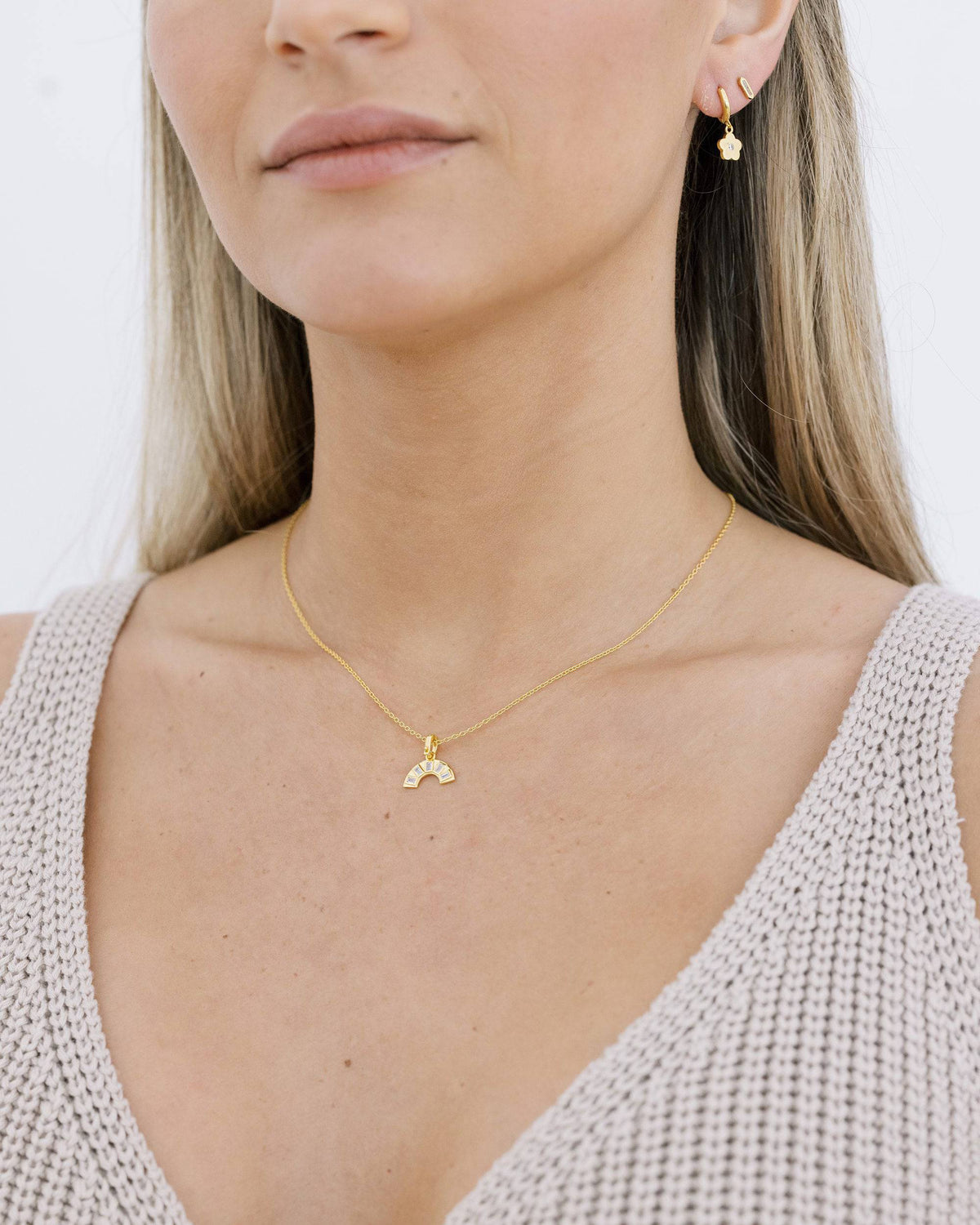 Gold Crystal Rainbow Necklace