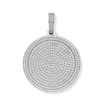 Coin Medallion Round Dog Tag Pendant in 925 Sterling Silver