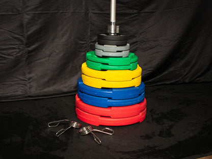 RUBBER COATED COLORED OLYMPIC PLATES: Rubber Plates, per Pair - Muscle D Fitness - Weights Pairs