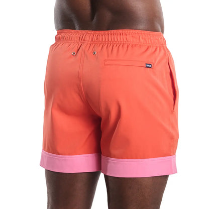 Coral Flame Hybrid Short, Compression Lined Swim and Resort Trunk