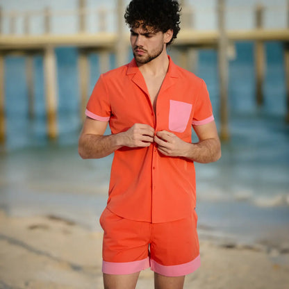 Coral Flame Hybrid Short, Compression Lined Swim and Resort Trunk