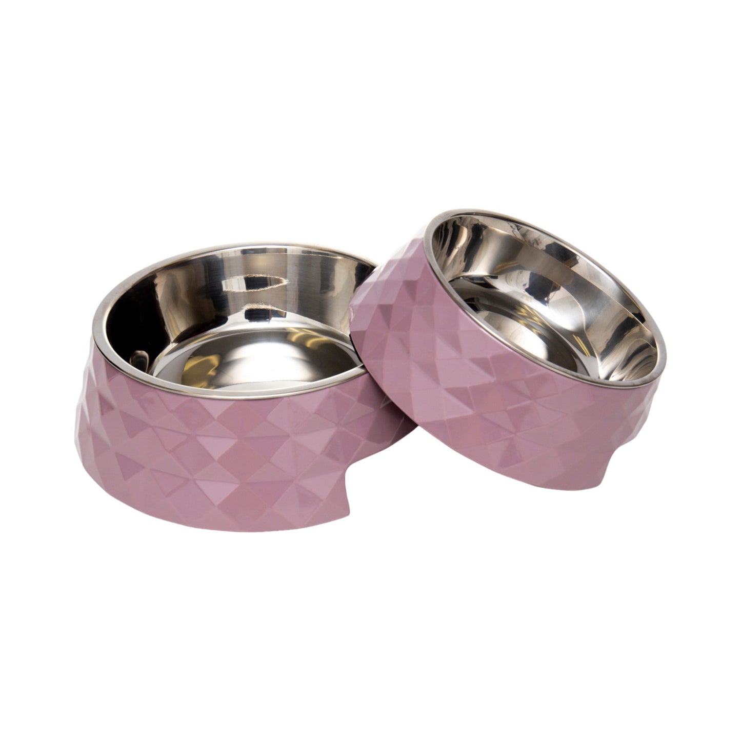Country Living Set of 2 Diamond Twill Melamine Dog Bowls with Removable Stainless Steel Inserts – Wood Rose