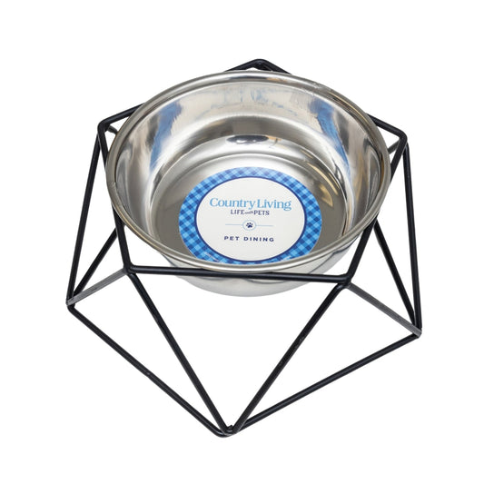 Country Living Elevated Single Dog Bowl Feeder – Geometric Design with Removable Stainless Steel Bowl