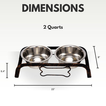 Country Living Rustic Dog Bone Elevated Feeder with 2 Stainless Steel Bowls