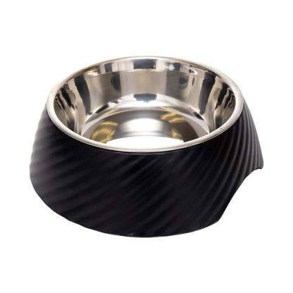 Country Living Set of 2 Round Twill Melamine Dog Bowls with Removable Stainless Steel Inserts – Black