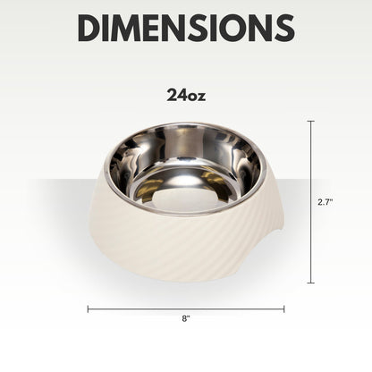 Country Living Set of 2 Round Twill Melamine Dog Bowls with Removable Stainless Steel Inserts – White Swan