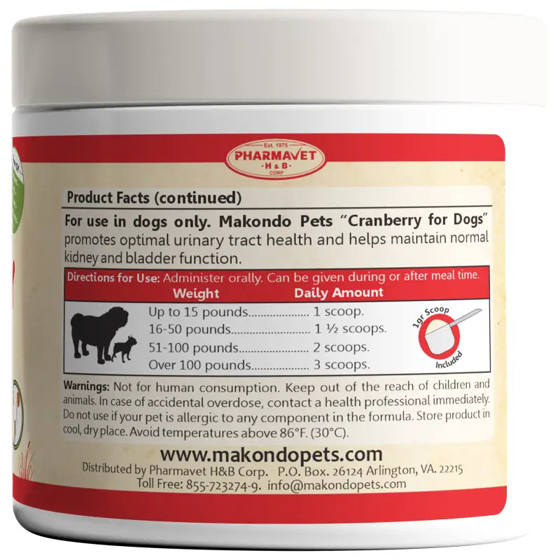 Cranberry for Dogs. Urinary Tract Support. 100 Scoops