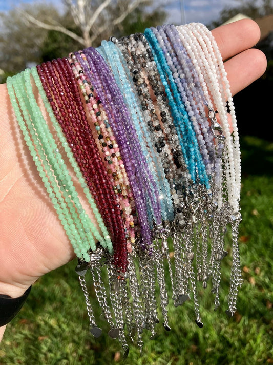 Anklets 2mm Faceted Crystal Beads - 9 Different Crystals