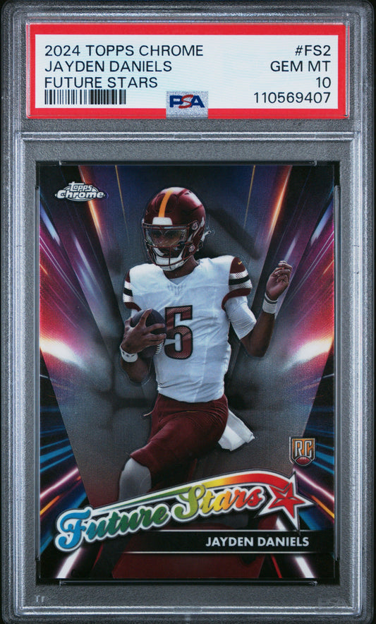 Graded 2024 Topps Chrome Jayden Daniels #FS2 Future Stars Rookie RC Football Card PSA 10 Gem Mint