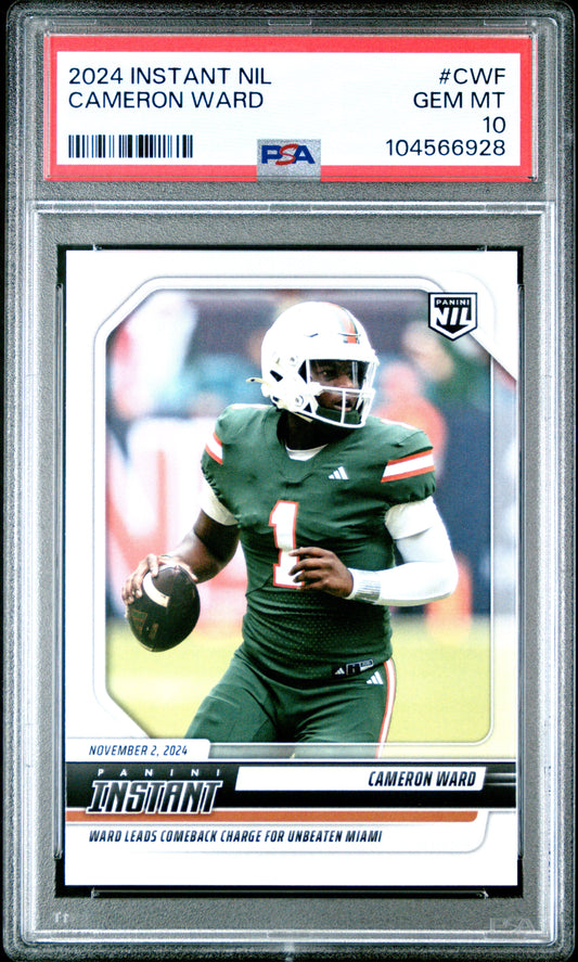 Graded 2024 Panini Instant NIL Cam Ward #CWF Rookie RC Football Card PSA 10 Gem Mint