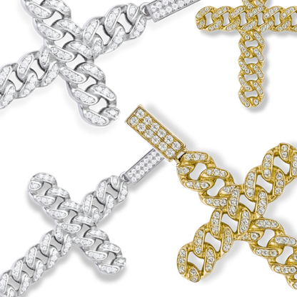 Cuban Link Cross Pendant 925 Sterling Silver