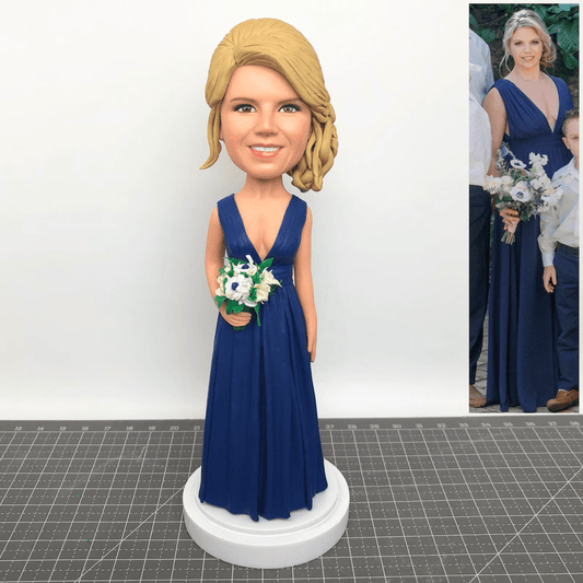 Custom Blue Dress Wedding Bobbleheads for Wife & Bridesmaids