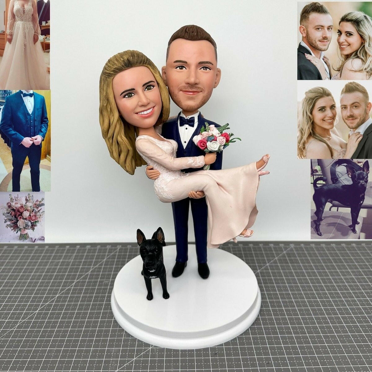 Custom Bride and Groom Bobbleheads with Pet