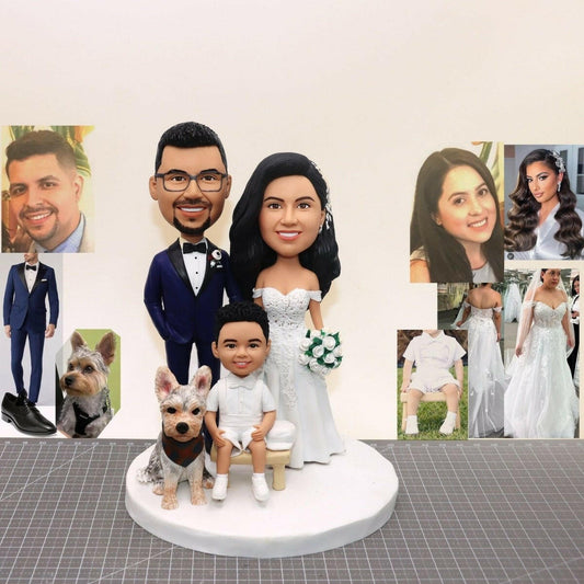 Custom Family Wedding Bobbleheads with Pets