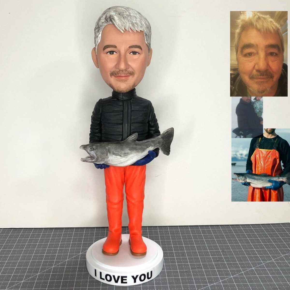 Custom Fishing Lover and Angler Bobblehead Holding Catch