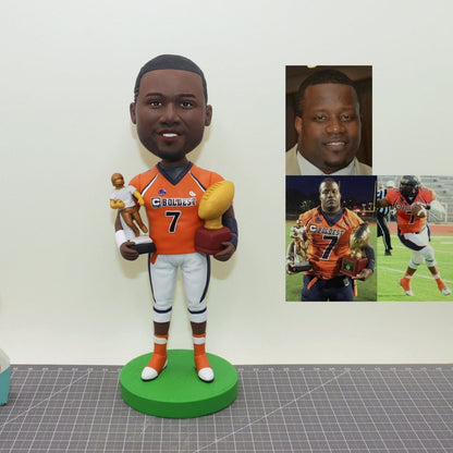 Custom Rugby Player Bobblehead with Trophy