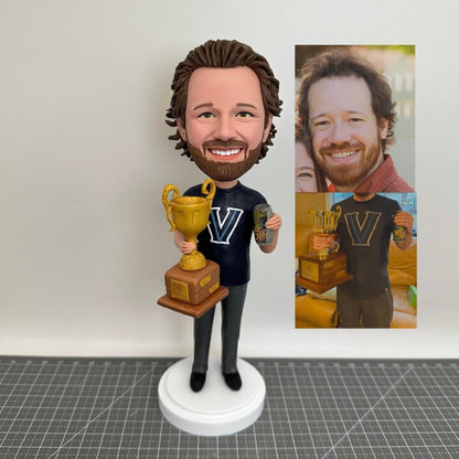 Custom Winner Bobblehead Holding Trophy