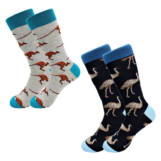 Kangaroo & Emu Socks 2 Pack - Comfy Cotton for Men & Women