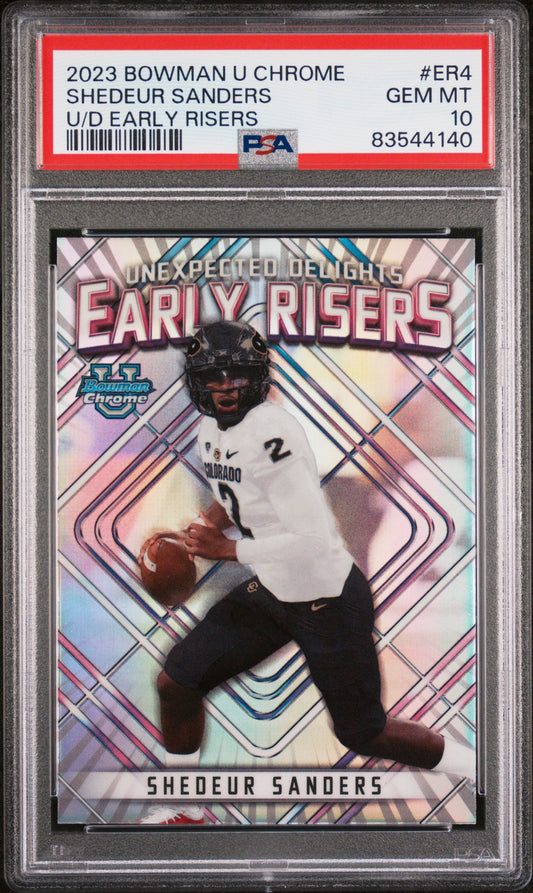 Graded 2023 Topps Bowman U Chrome Shedeur Sanders #ER4 U/D Early Risers Rookie RC Football Card PSA 10 Gem Mint