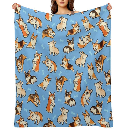 Jolly Corgis in Blue Throw Blanket