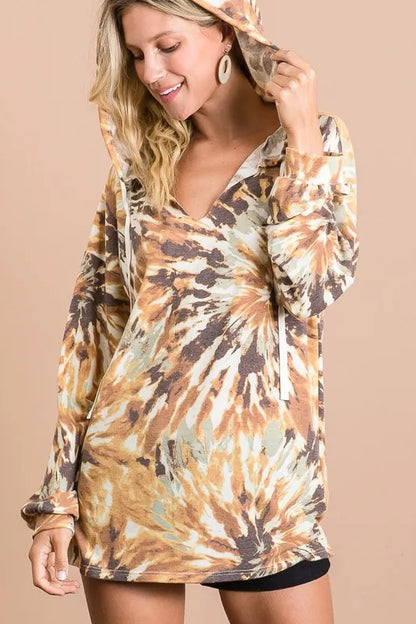 BiBi Tie Dye Terry Hoodie With Twill Tape Drawstring