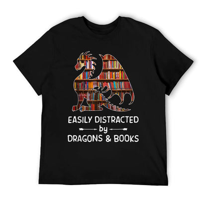 Easily Distracted by Dragon And Books Nerds T-Shirt