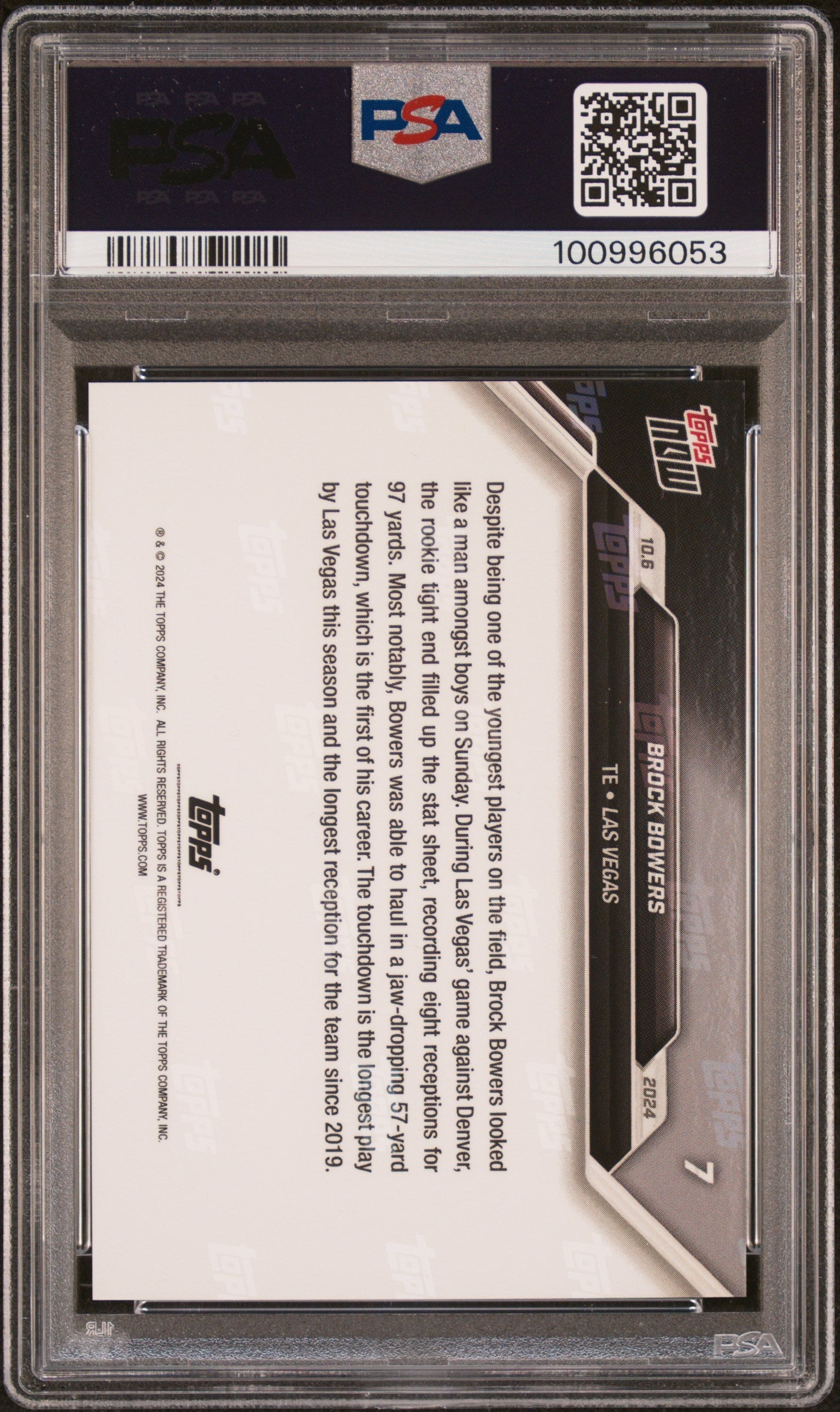 Graded 2024 Topps Now Brock Bowers #7 Rookie RC Football Card PSA 10 Gem Mint