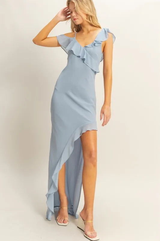 HYFVE Chiffon Ruffle Trim Midi Dress