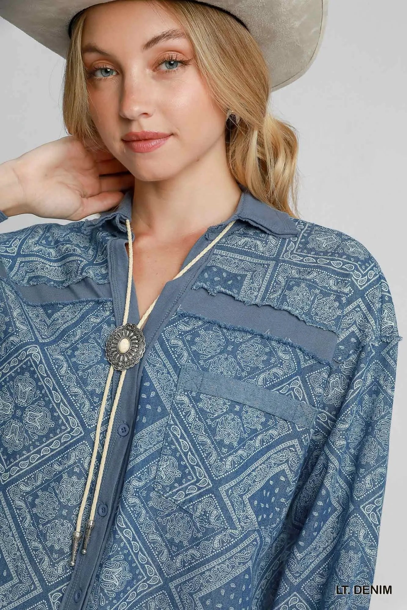 Garden Naked Paisley Print Denim Shirt Jacket