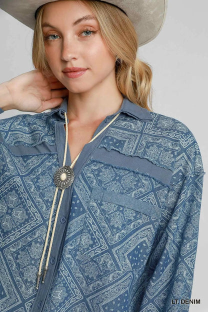 Garden Naked Paisley Print Denim Shirt Jacket