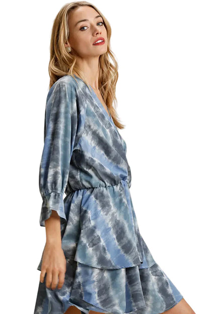 Tie Dye Ruffled Layered Dress with Elastic Waistband