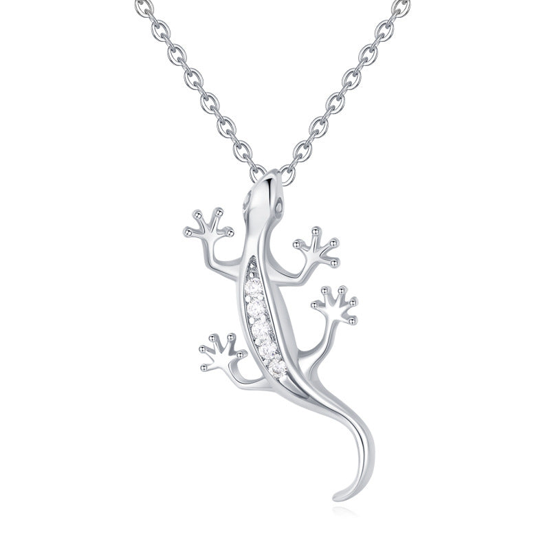 Sterling Silver Sparkling Gecko Pendant Necklace