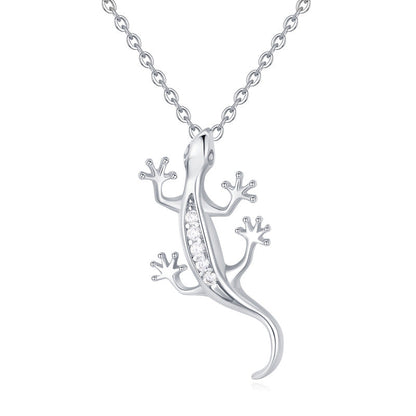 Sterling Silver Sparkling Gecko Pendant Necklace
