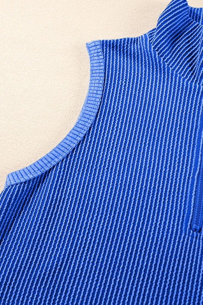 Corded Collared Half Zip Tank and Shorts Set