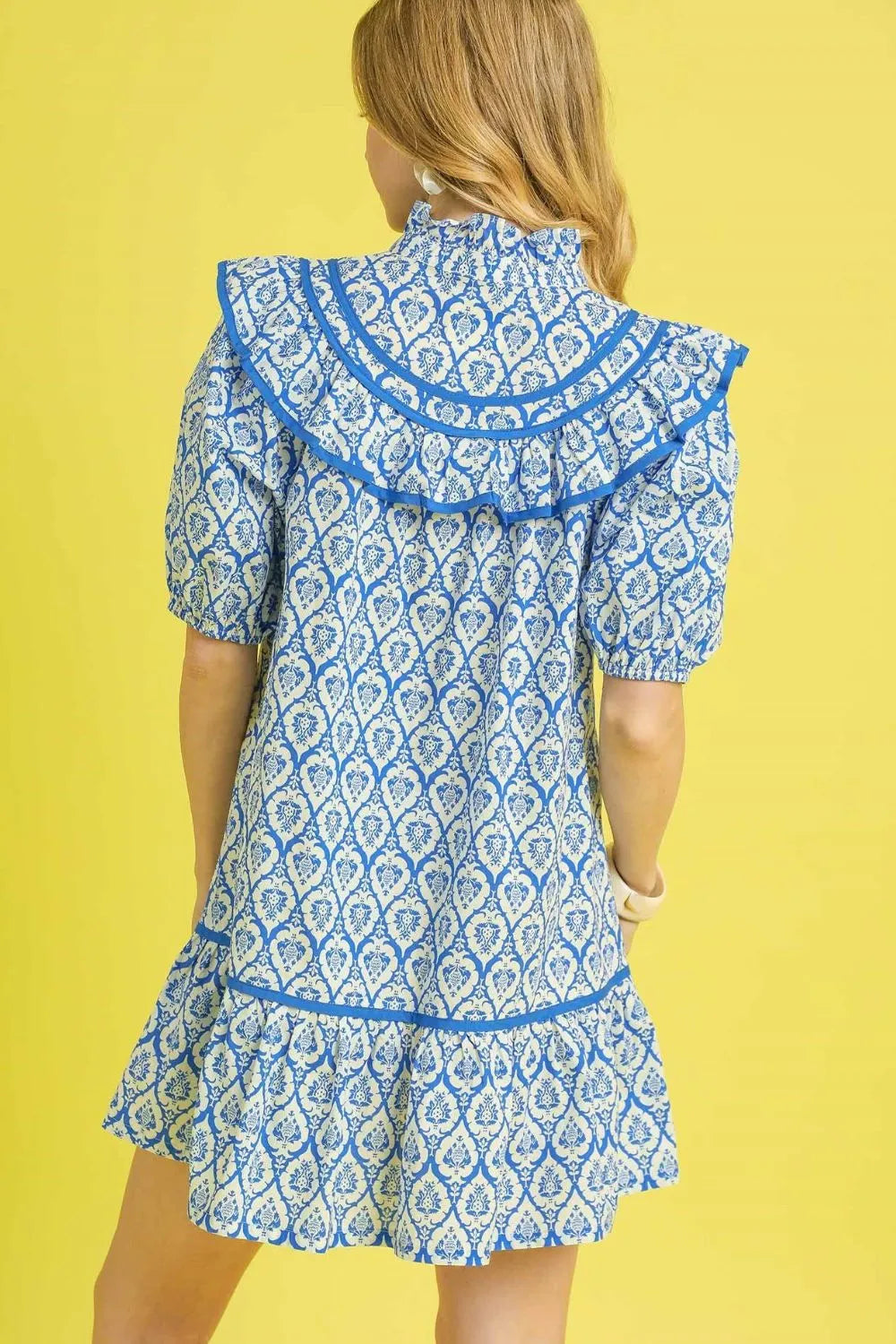 Ruffled Printed Puff Sleeve Mini Dress