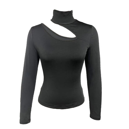 Black Cutout High Neck Top - Slim Fit Long Sleeve Turtleneck