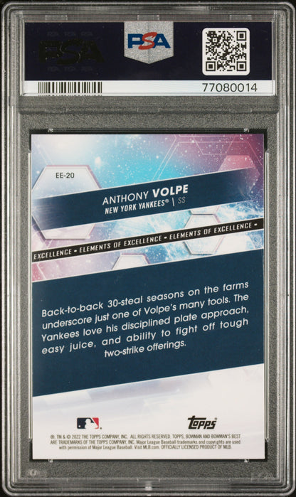 Graded 2022 Topps Bowmans Best Anthony Volpe #EE20 Elements of Excellence Rookie RC Baseball Card PSA 10 Gem Mint