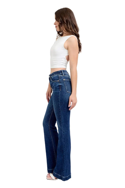 Full-Size High-Rise Flare Jeans with Pockets Plus Size