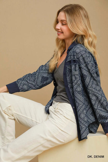 Garden Naked Paisley Print Denim Shirt Jacket
