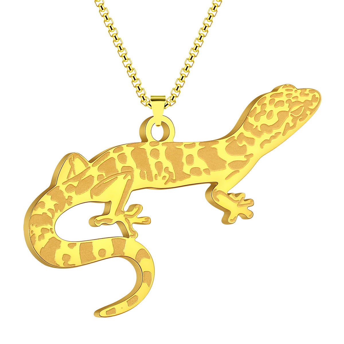 Etched Leopard Gecko Stainless Steel Pendant Necklace