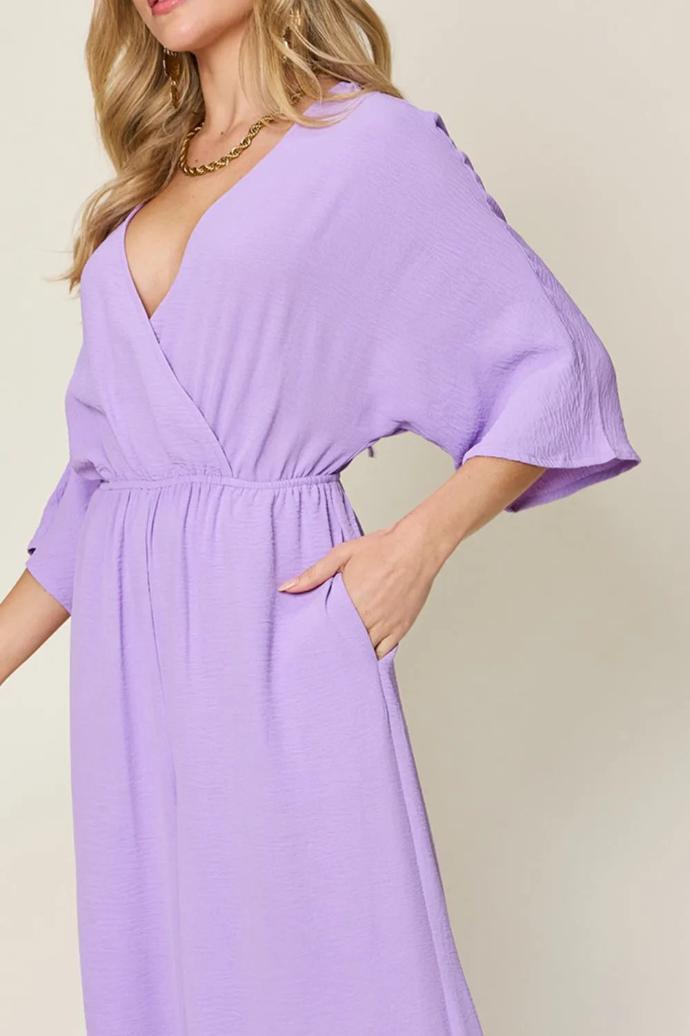 Full Size Surplice Wide Leg Jumpsuit with Pockets
