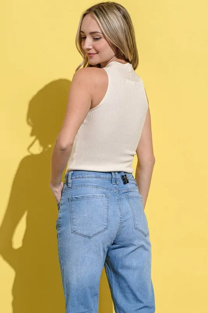 And The Why Basic Rib Cross Halter Neck Tank Top