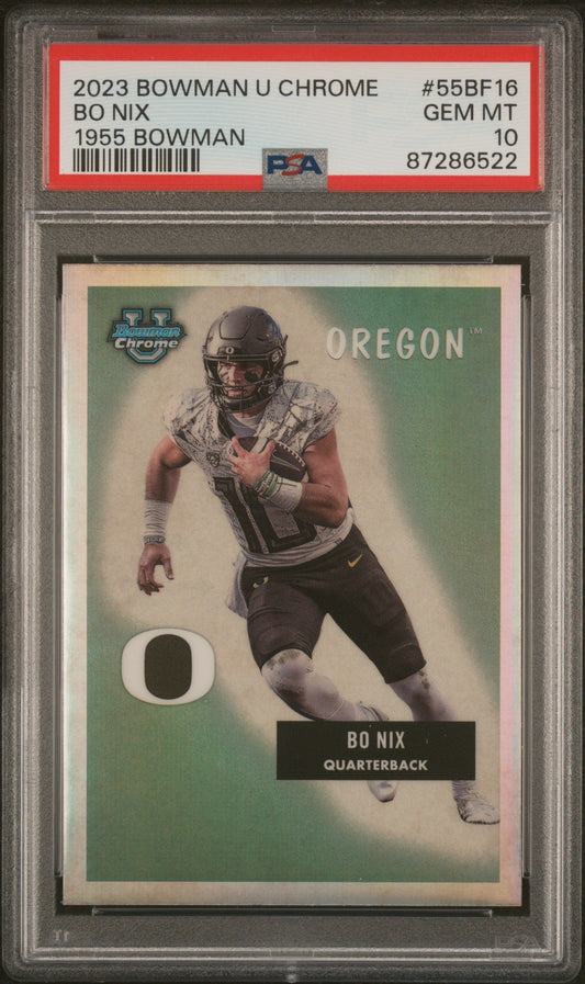 Graded 2023 Topps Bowman U Chrome Bo Nix #55BF16 1955 Bowman Rookie RC Football Card PSA 10 Gem Mint