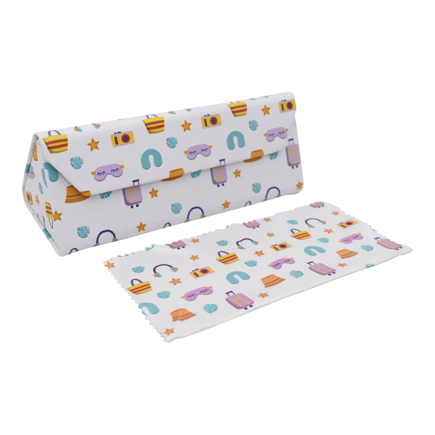 Travel & Trip Print Glasses Case - Vegan Leather Magic Folding Hardcase